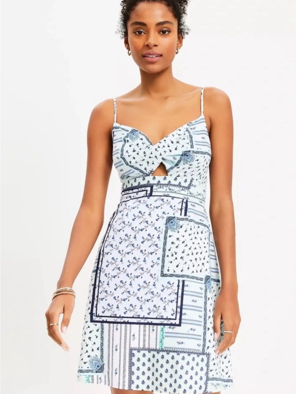 LOFT Mint Green Patchwork Floral Sun Dress
